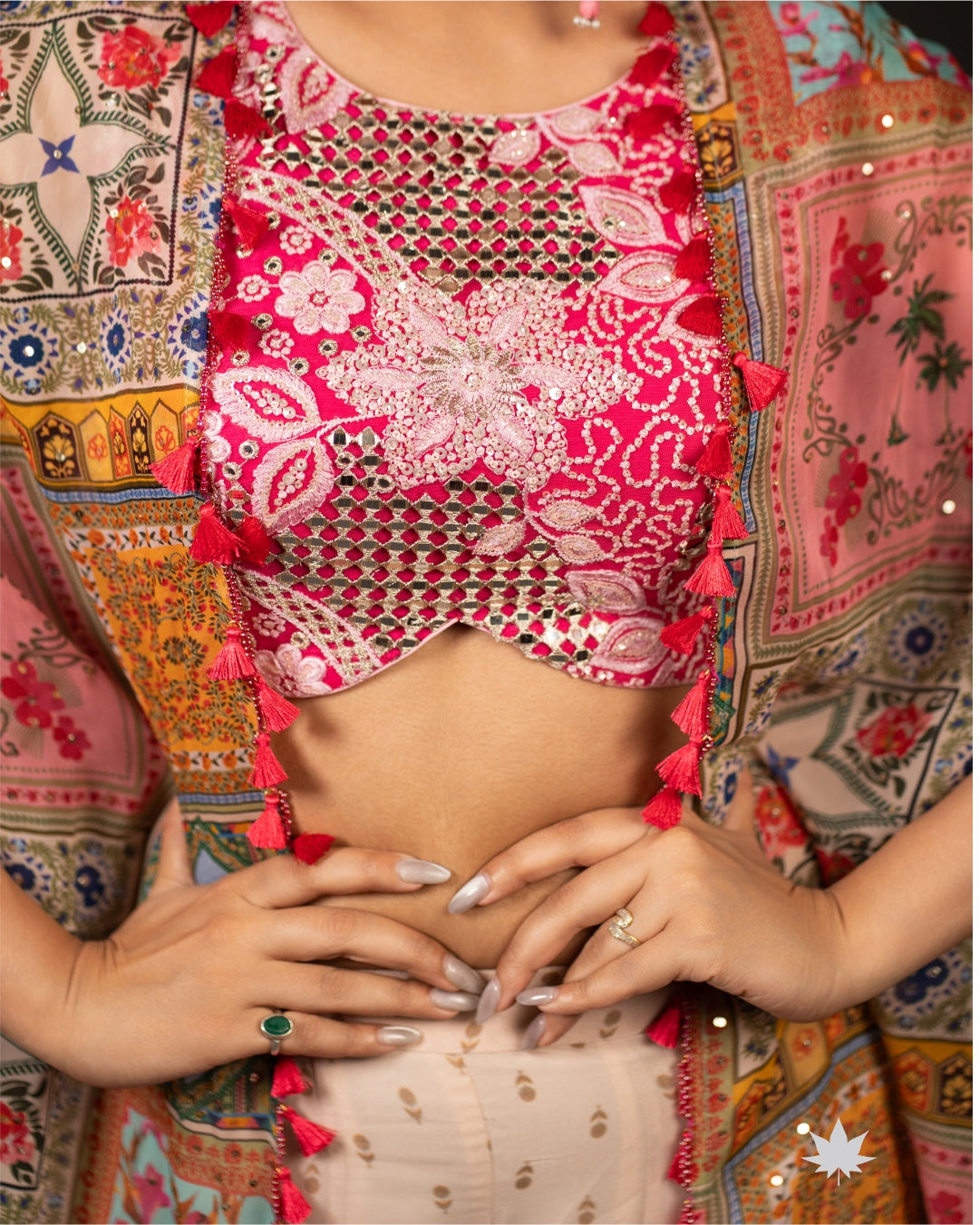 Pink Pop- Georgette Palazzo Set with Printed Jacket