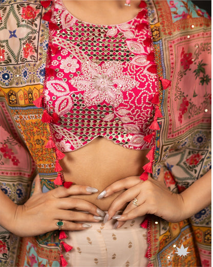 Pink Pop- Georgette Palazzo Set with Printed Jacket