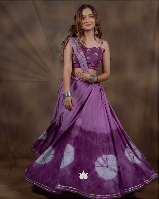 Iraah Purple Hand-Painted Floral Chaniya Choli