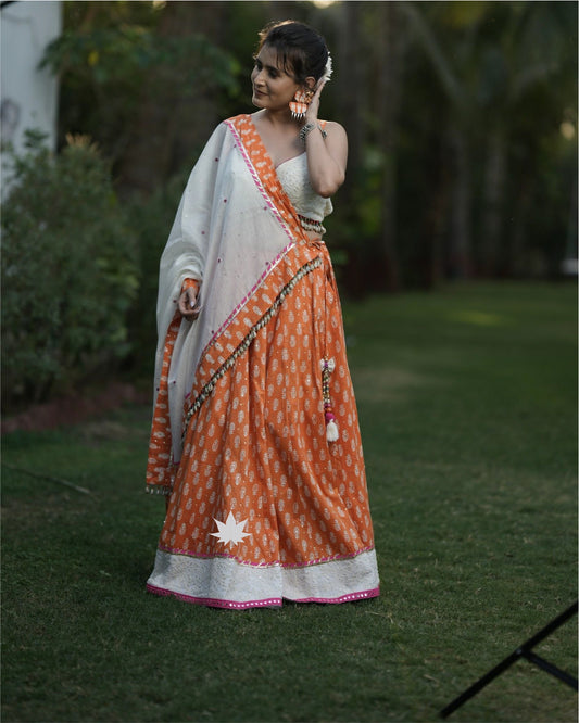 Orange And White Chaniya Choli Set