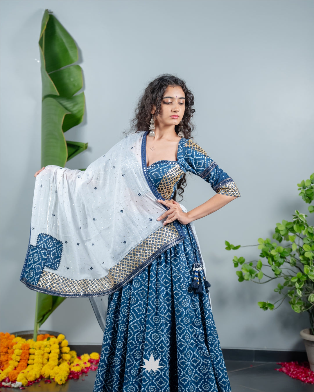 Sky Blue Bandhej Chaniya Choli