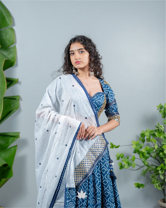Sky Blue Bandhej Chaniya Choli