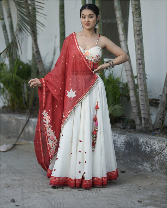 Red And White Chaniya Choli Set