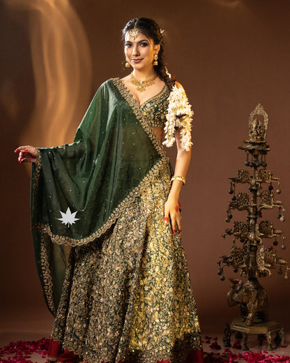 Green & Red Lehenga