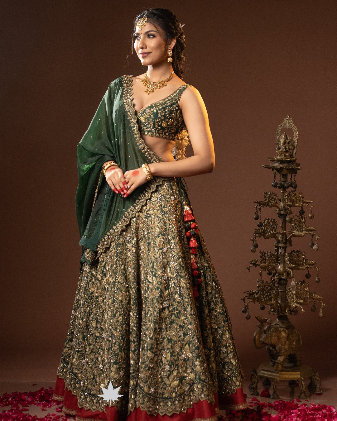 Green & Red Lehenga