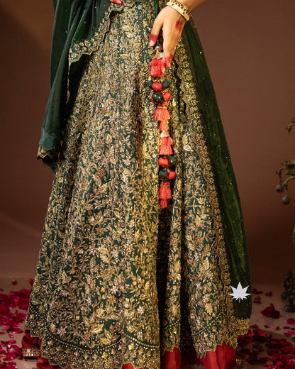 Green & Red Lehenga