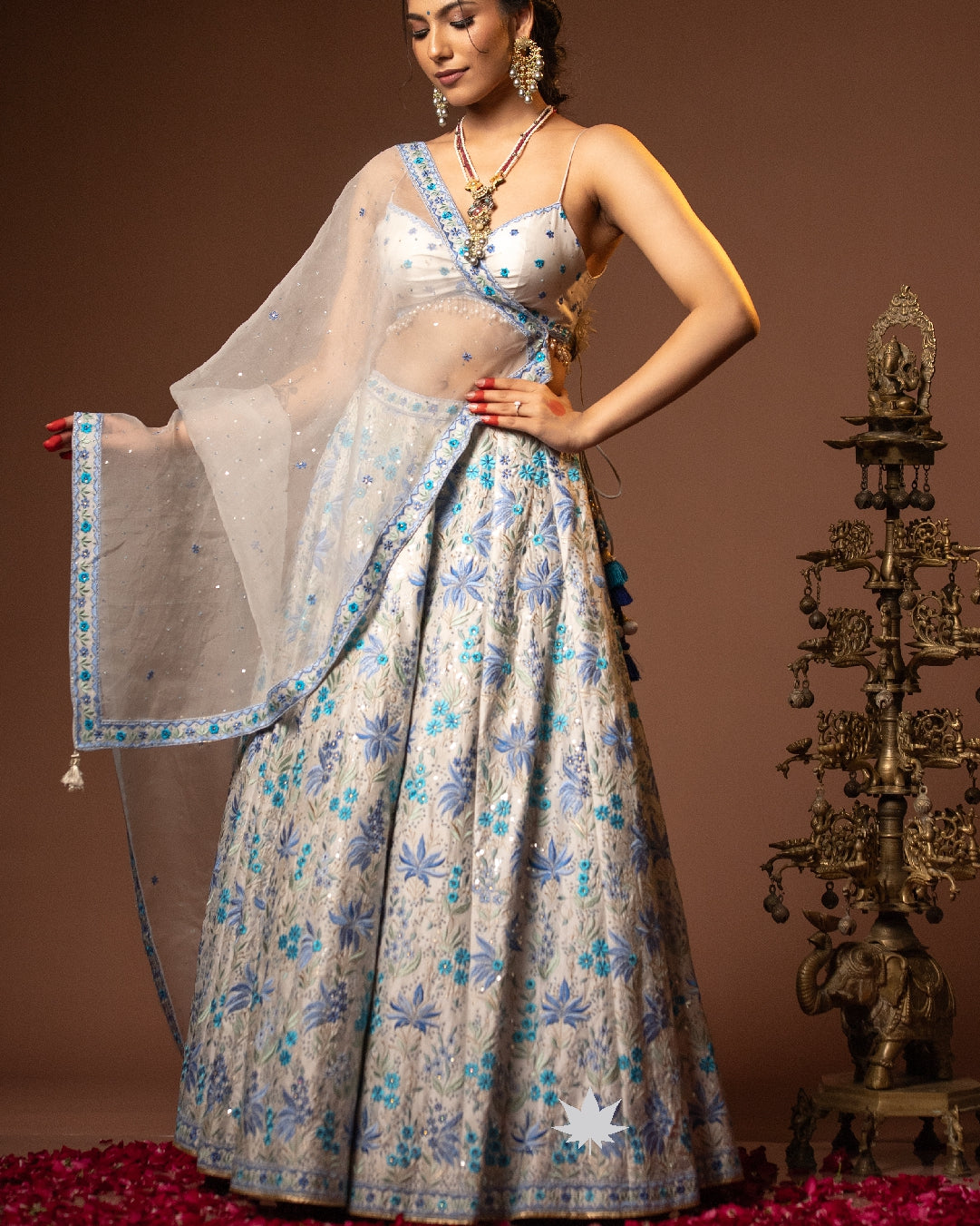 Light Grey Embroidered Lehenga Set