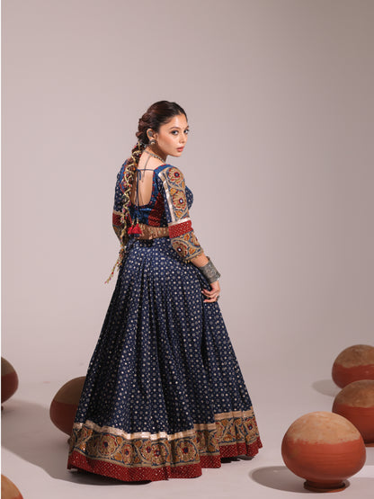 Deep Blue Cotton Rangrez | Heritage Chaniyacholi