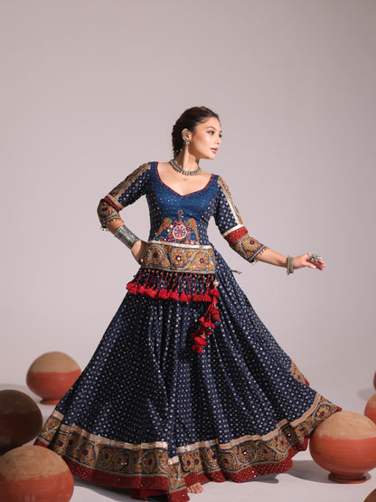 Deep Blue Cotton Rangrez | Heritage Chaniyacholi