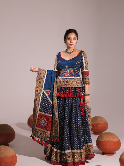 Deep Blue Cotton Rangrez | Heritage Chaniyacholi