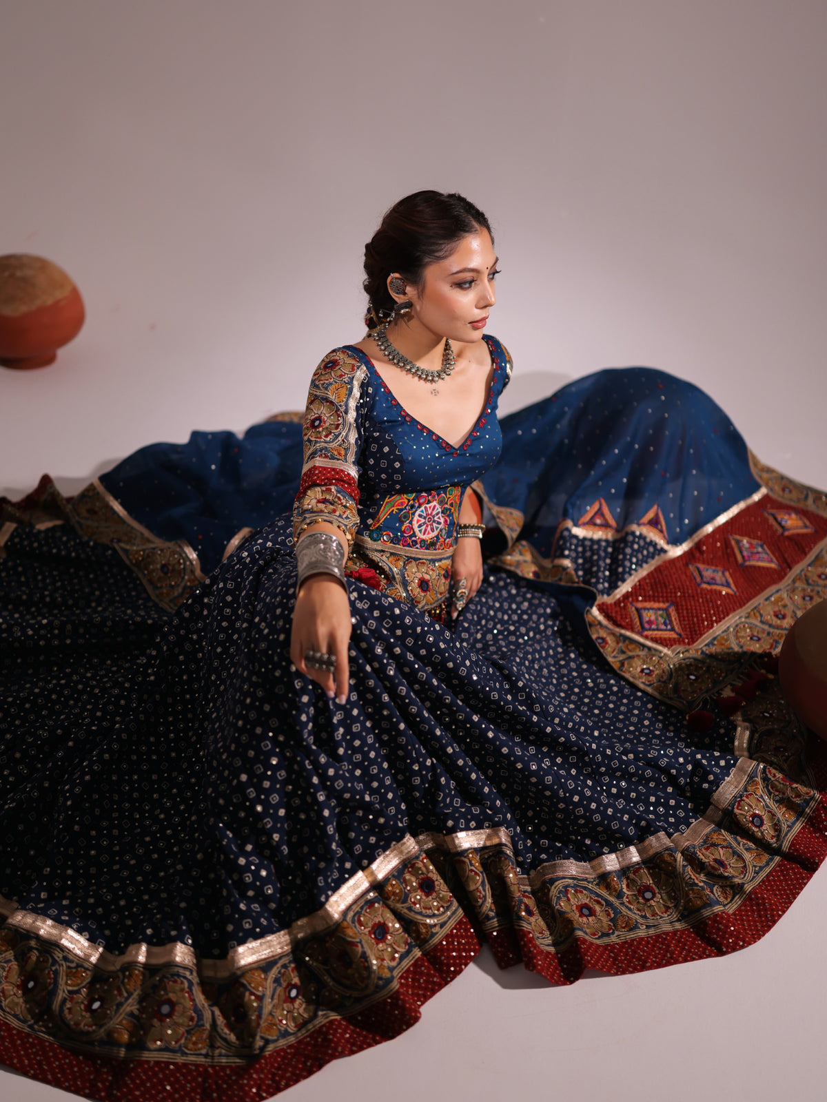 Deep Blue Cotton Rangrez | Heritage Chaniyacholi
