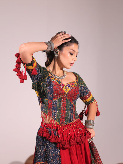 Rangrez Multi-Colour Patchwork Heritage Chaniyacholi
