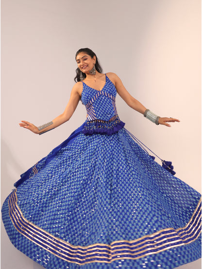 Vibrant Royal Blue Printed Chaniya Choli Set
