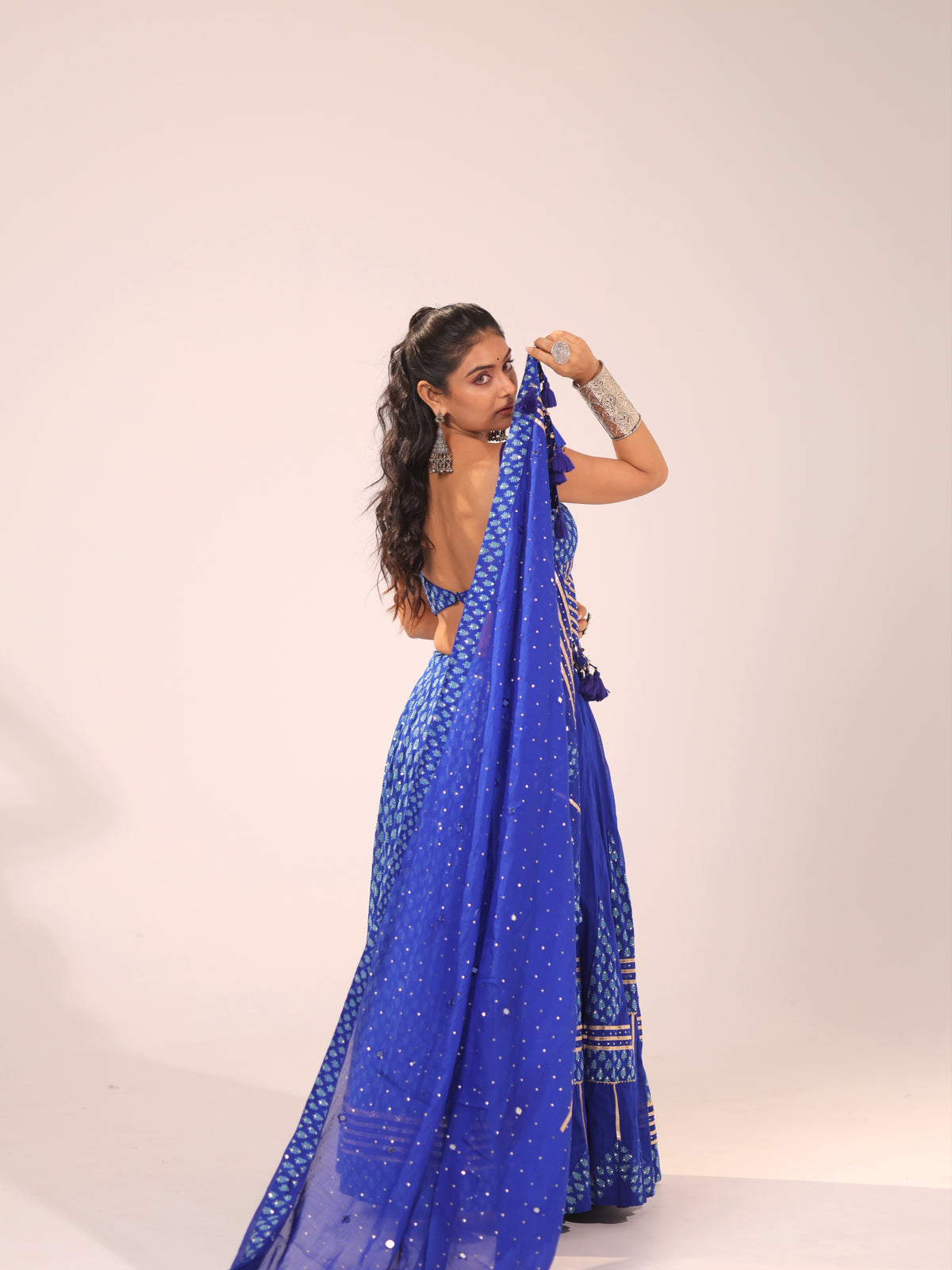 Vibrant Royal Blue Printed Chaniya Choli Set
