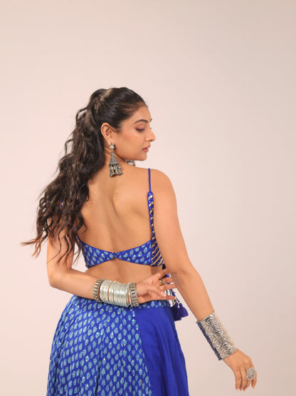 Vibrant Royal Blue Printed Chaniya Choli Set