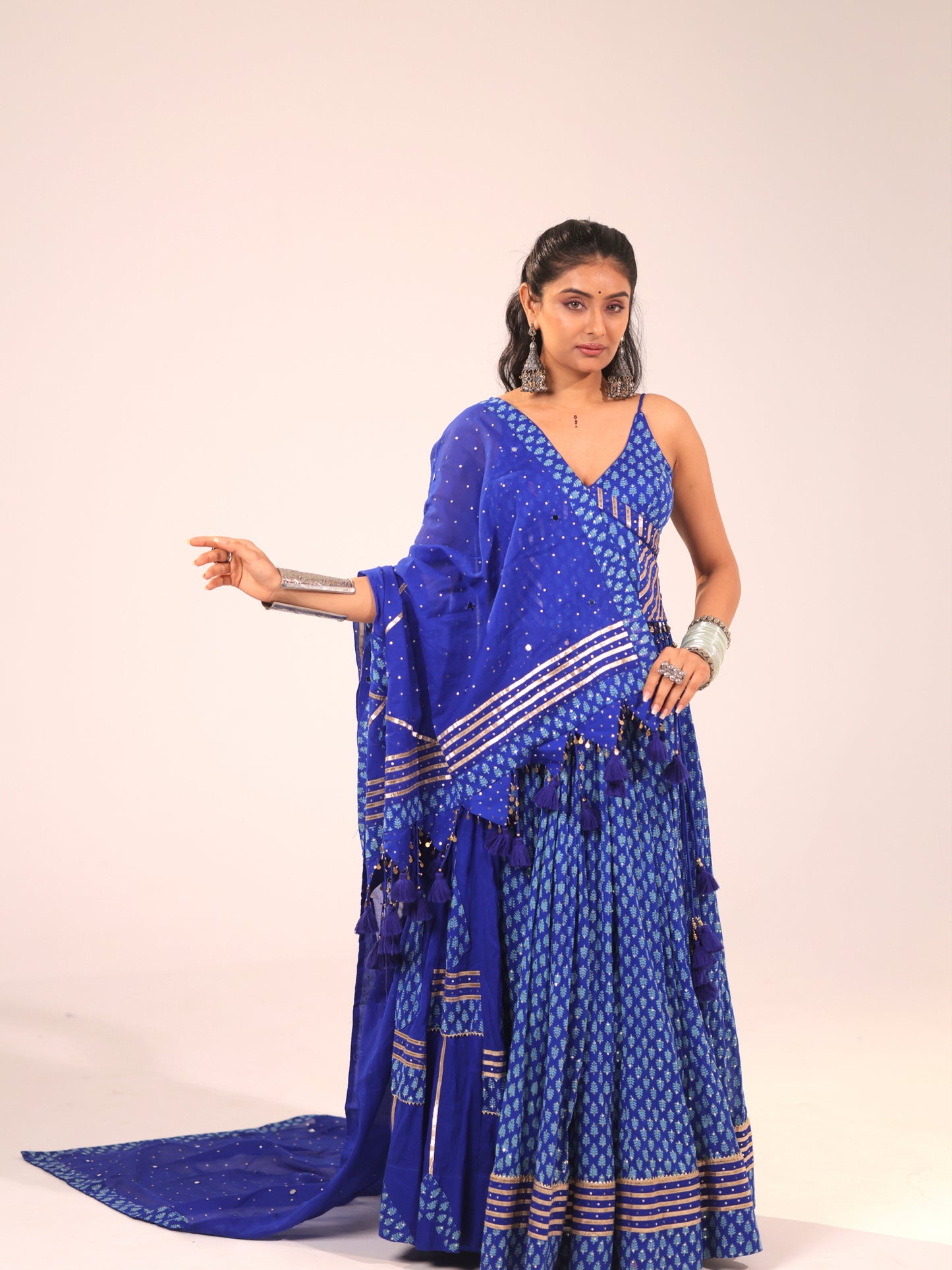 Vibrant Royal Blue Printed Chaniya Choli Set