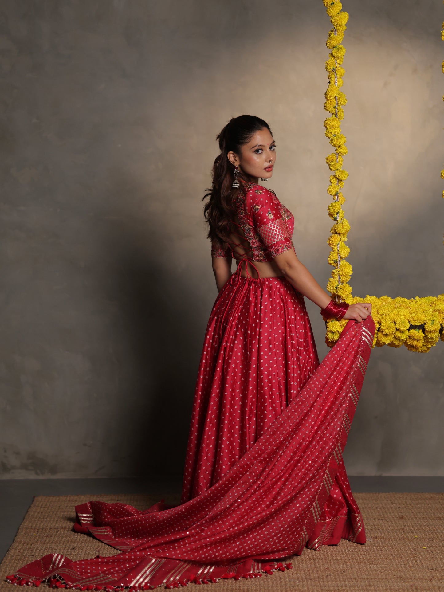 Silk Utsav | Radiant Red Bandhej Silk Chaniya Choli