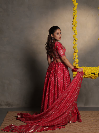 Silk Utsav | Radiant Red Bandhej Silk Chaniya Choli