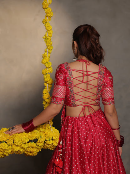 Silk Utsav | Radiant Red Bandhej Silk Chaniya Choli
