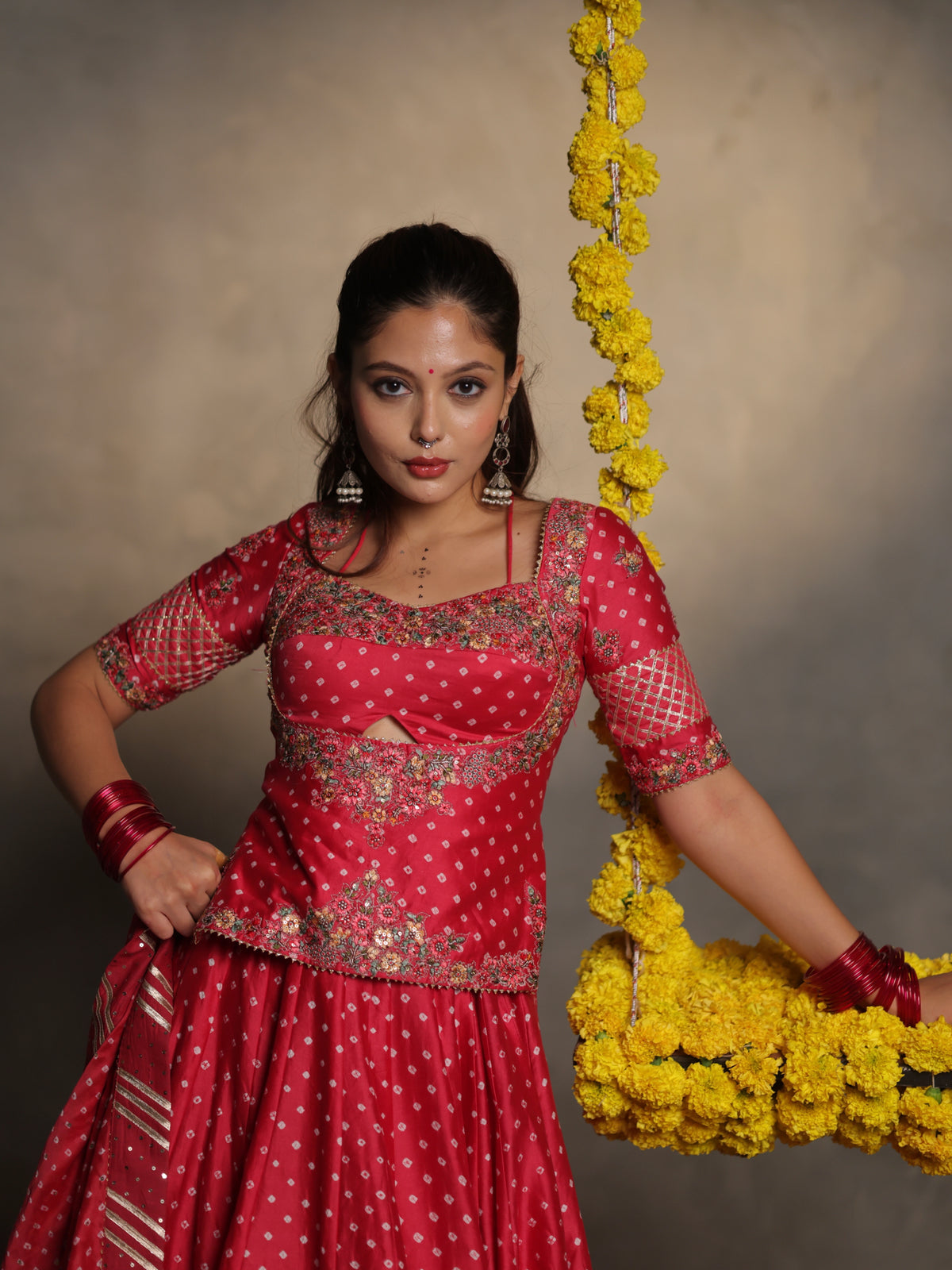 Silk Utsav | Radiant Red Bandhej Silk Chaniya Choli
