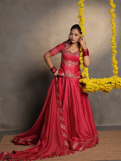 Silk Utsav | Radiant Red Bandhej Silk Chaniya Choli