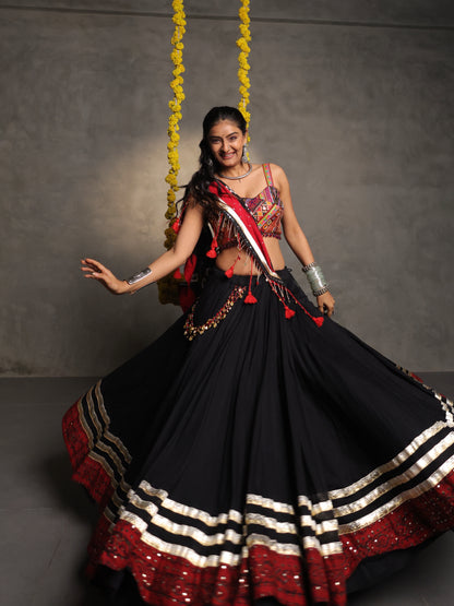 Black and Red Embroidered Cotton Chaniya Choli Set