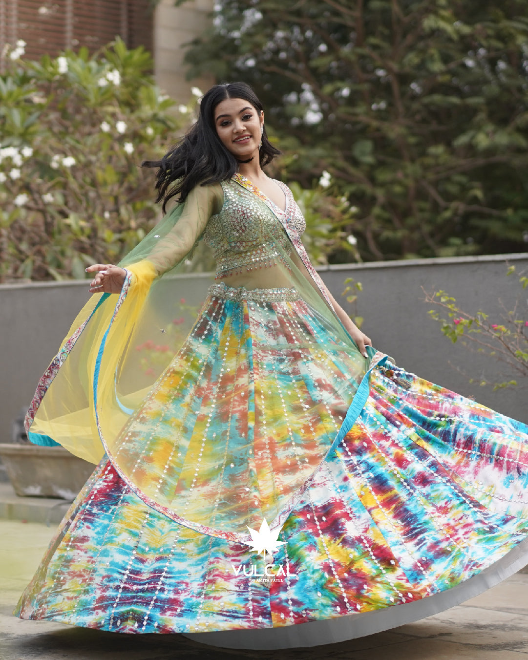 Multicolor Mirror Work Lehenga Set