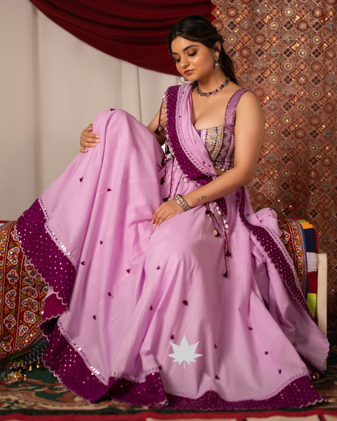 Lavender Mirror Work Chaniya Choli