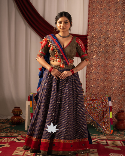 Blue and Olive Green Embroidered Chaniya Choli