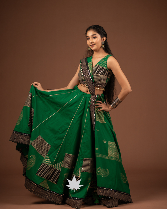 Vibrant Emerald Green Handcrafted Festive Chaniya Choli