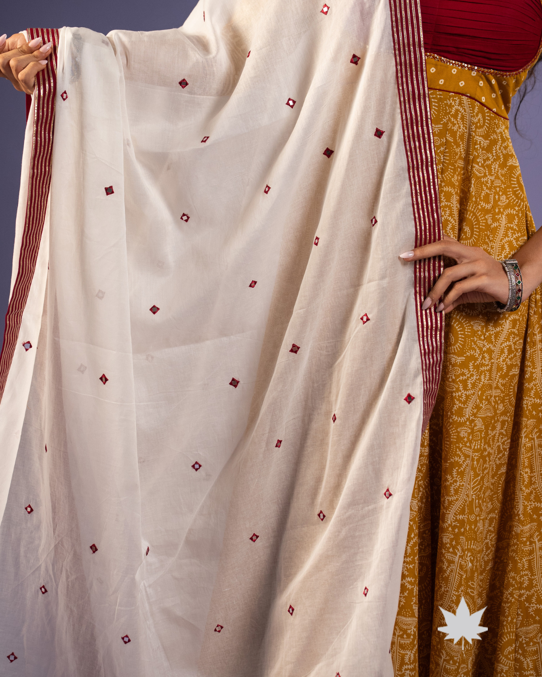 Mustard Traditional Bandhani Print Anarkali Set with Ivory Dupatta