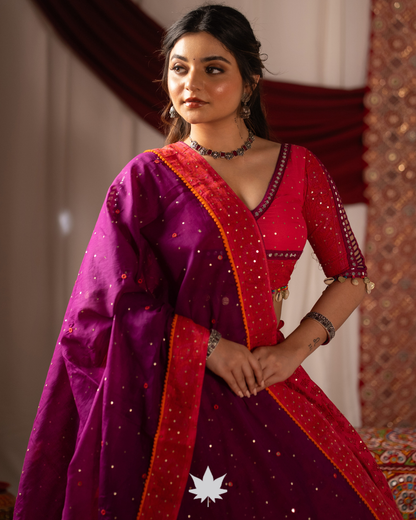 Vibrant Rani Pink with Purple Dupatta Chaniya Choli