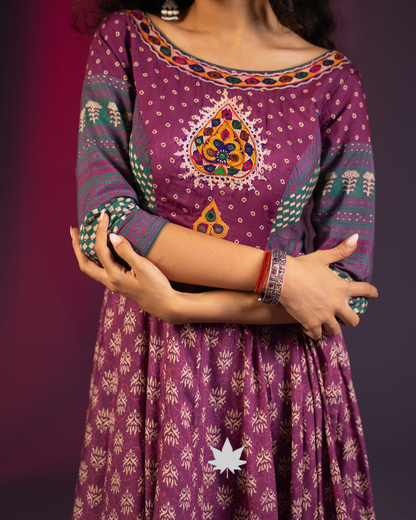 Deep Mauve and Purple Blend Anarkali Kurti Set