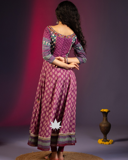Deep Mauve and Purple Blend Anarkali Kurti Set