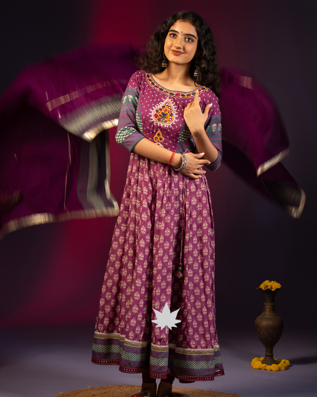 Deep Mauve and Purple Blend Anarkali Kurti Set