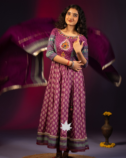 Deep Mauve and Purple Blend Anarkali Kurti Set