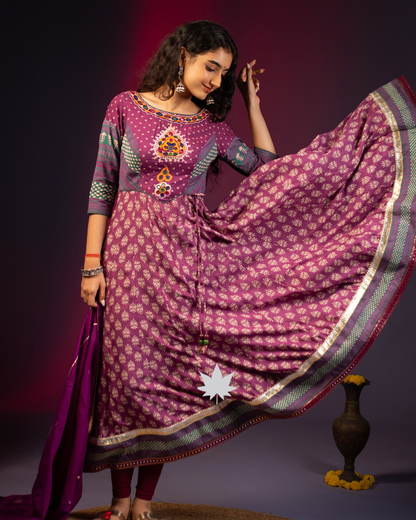 Deep Mauve and Purple Blend Anarkali Kurti Set