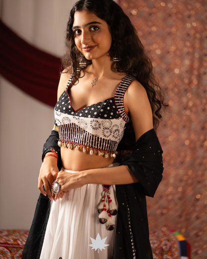 Ivory and Black Cotton Chaniya Choli Set