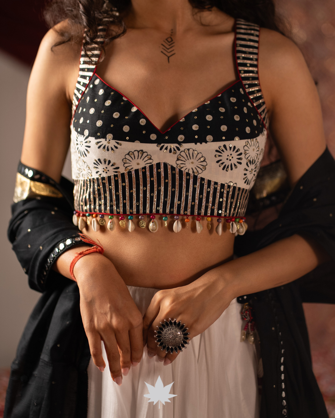 Ivory and Black Cotton Chaniya Choli Set
