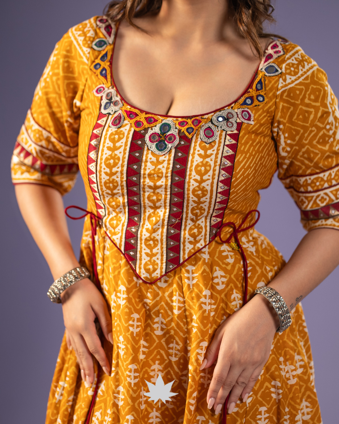 Mustard Elegance Traditional Printed Anarkali Set with Ivory Dupatta