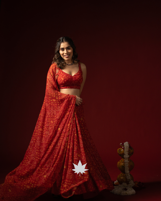 Laal Leher Bandhani Cotton Chaniya Choli