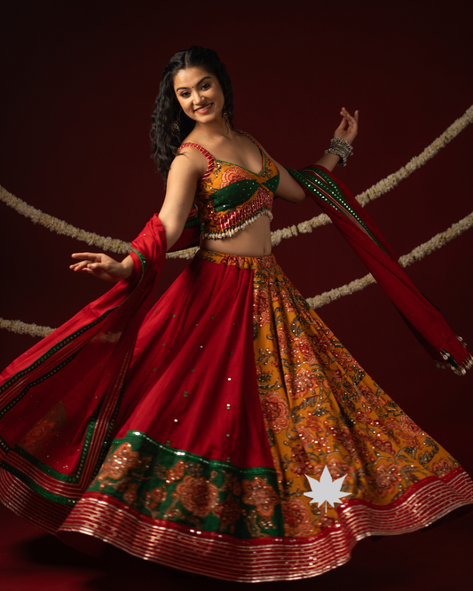 Kesari Rang Handcrafted Cotton Navratri Chaniya Choli