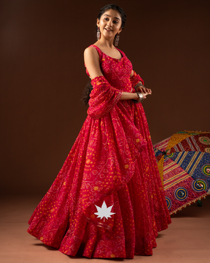 Laal Bandhani Taal Handcrafted Festive Chaniya Choli
