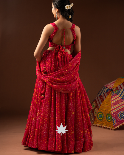 Laal Bandhani Taal Handcrafted Festive Chaniya Choli
