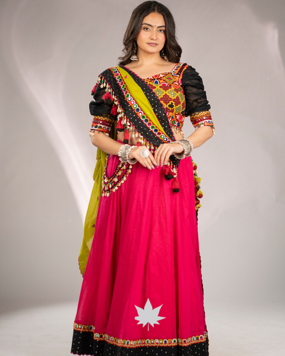 Gulabi Rang | Designer Garba Lehenga