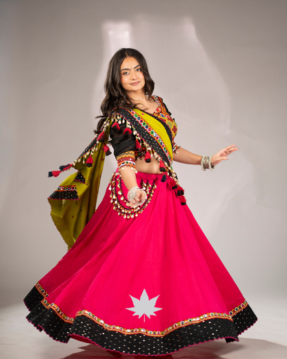 Gulabi Rang | Designer Garba Lehenga