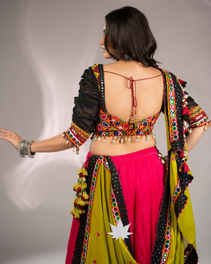 Gulabi Rang | Designer Garba Lehenga