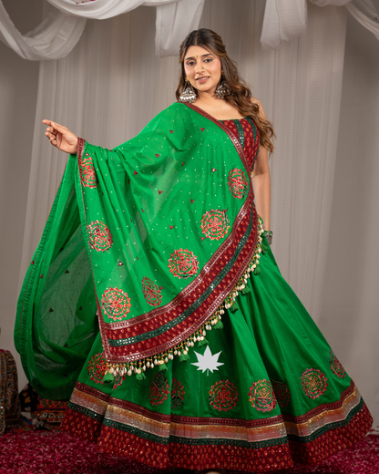 Premium Parrot Green & Maroon Navratri Chaniya Choli