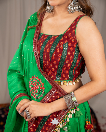 Premium Parrot Green & Maroon Navratri Chaniya Choli