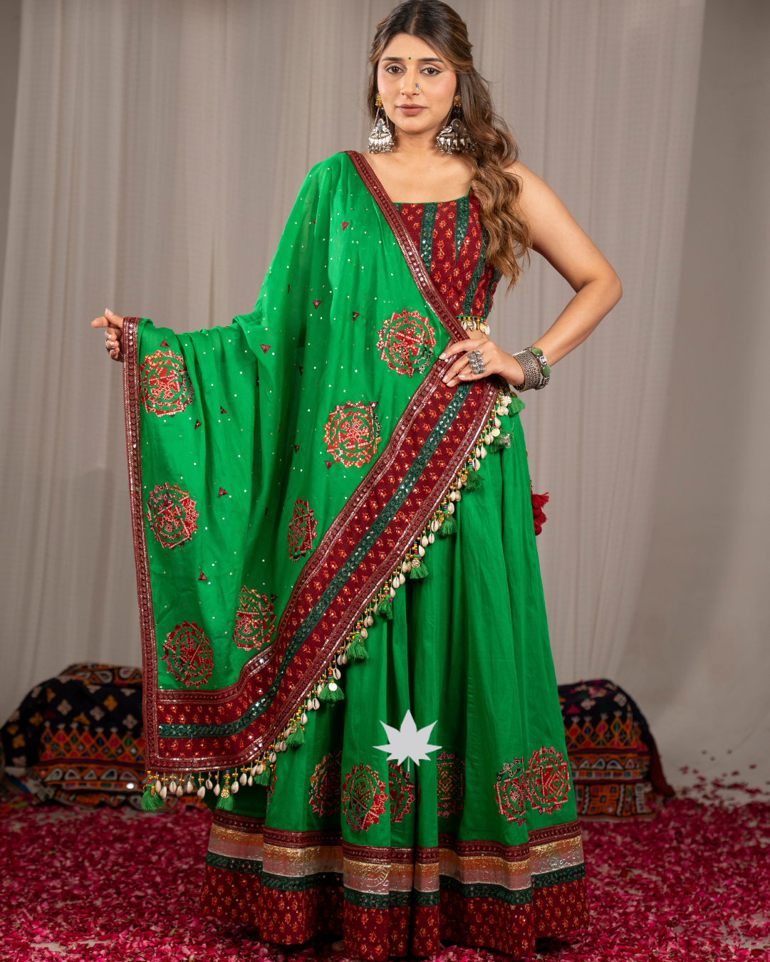 Premium Parrot Green & Maroon Navratri Chaniya Choli